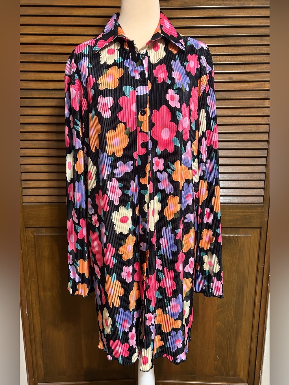 Retro Inspired Multi-color Floral Belted Shirt Dress Size S - Picture 6 of 8